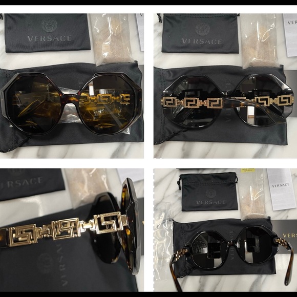 VERSACE RUNWAY HAVANA FRAMES WITH GOLD- TONE DETACHABLE CHAIN SUNGLASSES - Picture 16 of 16